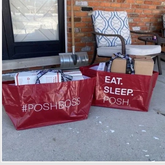 2 New Tote Bag #POSHBOSS Red White Oversized Large Double Handle - Picture 6 of 9